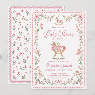 Vintage Folk Floral Mädchen-Baby-Party Einladung
