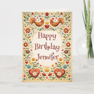 Vintage-Folk-Kunst zum individuellen Geburtstag Karte