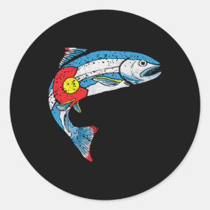 Vintage-Forellenfischen Retro-Colorado-Flagge 80er Runder Aufkleber