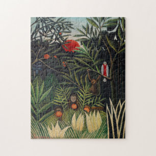 Vintage Forest Monkeys & Bird Illustration Art Puzzle