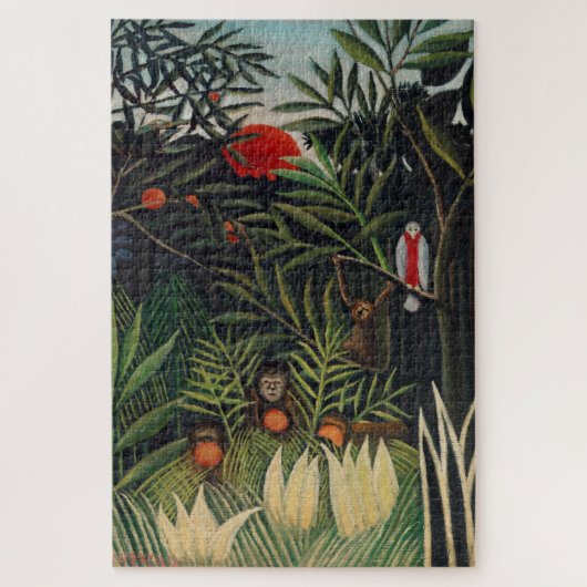 Vintage Forest Monkeys & Bird Illustration Art Puzzle (Vertikal)