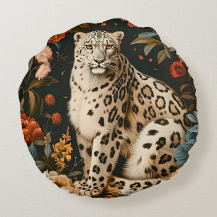 Vintage-Forest-Tiger-Botanischer-Blumengarten Rundes Kissen