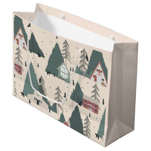 Vintage Forest Winter Große Geschenktüte (Vorderseite Schrägansicht)