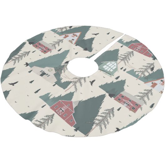 Vintage Forest Winter Polyester Weihnachtsbaumdecke (Schrägansicht)