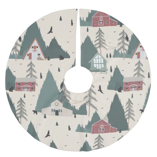 Vintage Forest Winter Polyester Weihnachtsbaumdecke (Vorderseite)