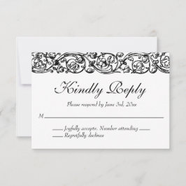 Vintage formelle Schwarz-Weiß-Hochzeit RSVP Karte