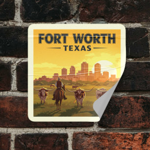 Vintage Fort Worth Texas Quadratischer Aufkleber