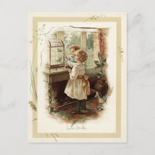 Vintage Fortpflanzung von Vögeln und Kindern Postkarte