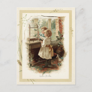 Vintage Fortpflanzung von Vögeln und Kindern Postkarte