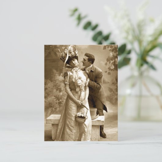 Vintage Foto 2 Liebhaber Postkarte (Stehend Vorderseite)