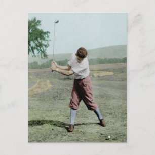 Vintage-Foto eines männlichen Golfers im Schwung 1 Postkarte