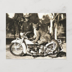 Vintage-Foto eines Polizeibeamten auf dem Motorrad Postkarte