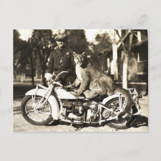 Vintage-Foto eines Polizeibeamten auf Motorrad Pum Postkarte