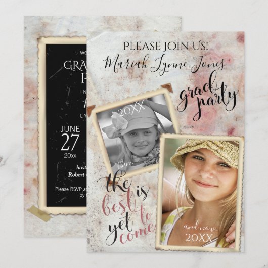 Vintage FOTO-Frames Dann und Jetzt Abschluss Einladung (Vorne/Hinten)