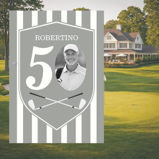 Vintage-Foto Golfer Grau Weiß 50. Geburtstag Einladung