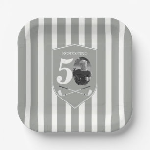 Vintage-Foto Golfer Grau Weiß 50. Geburtstag Pappteller