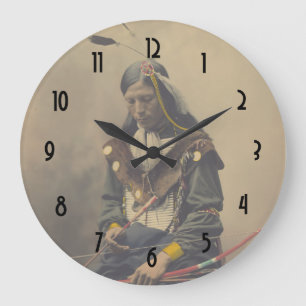 Vintage-Foto Native American Lakota Indianerhäuptl Große Wanduhr