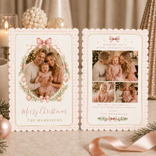 Vintage-Foto rosa Schleife Gingham Weihnachten Fam