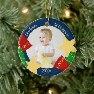 Vintage Foto vom ersten Weihnachten des Babys Keramik Ornament