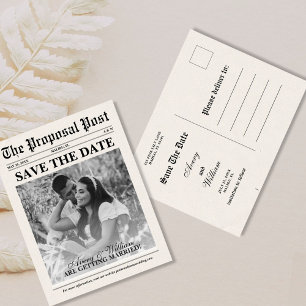 Vintage-Foto-Zeitungs-Hochzeit-Save-the-Date Postkarte