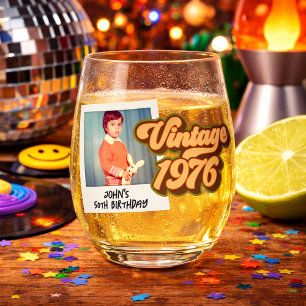 Vintage-Foto zum 50. Geburtstag 1976 Weinglas Ohne Stiel