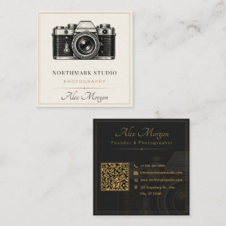 Vintage Fotograf | Luxus-Goldkamera-QR-Code Quadratische Visitenkarte