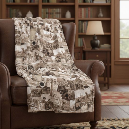 Vintage Fotografie-Collage Sepia ID1066 Fleecedecke