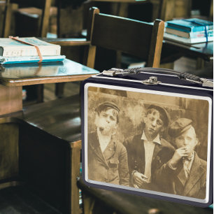 Vintage Fotografie des Jungenrauchens Metall Brotdose