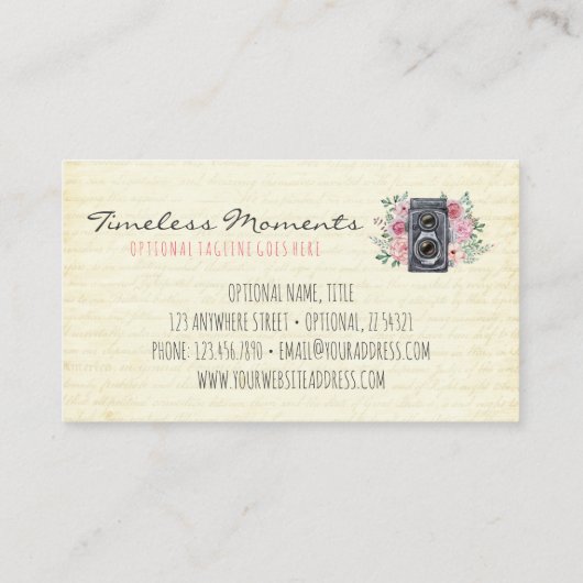 Vintage Fotokamera Rustikaler Fotograf Visitenkarte (Rückseite)