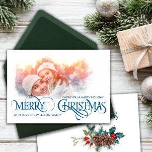 Vintage Fotokarte Frohe Weihnachten Blauer Stil Ankündigung