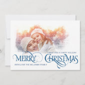 Vintage Fotokarte Frohe Weihnachten Blauer Stil Ankündigung (Vorderseite)