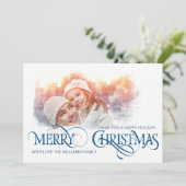 Vintage Fotokarte Frohe Weihnachten Blauer Stil Ankündigung (Stehend Vorderseite)