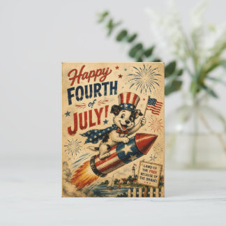 Vintage-Fotokarte zum 4. Juli | Patriotischer Welp Postkarte