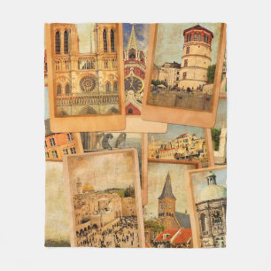 Vintage Fotokarten-Collage. Europa, Naher Osten Fleecedecke