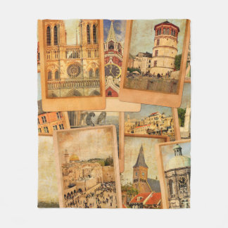 Vintage Fotokarten-Collage. Europa, Naher Osten Fleecedecke