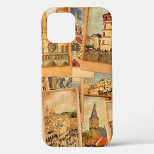 Vintage-Fotokarten-Collage. Europa, Naher Osten iPhone 12 Hülle