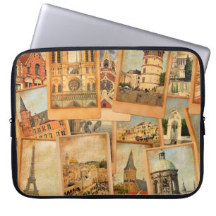 Vintage Fotokarten-Collage. Europa, Naher Osten Laptopschutzhülle
