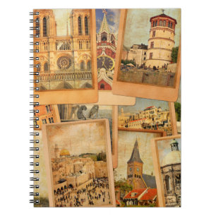 Vintage Fotokarten-Collage. Europa, Naher Osten Notizblock