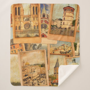 Vintage Fotokarten-Collage. Europa, Naher Osten Sherpadecke