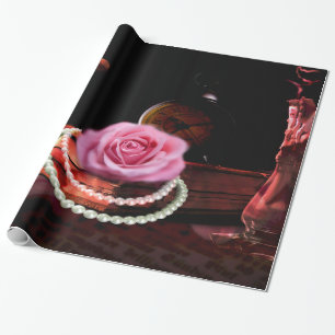 Vintage-Fotomischung aus Rose, Buch und Sanduhr Geschenkpapier