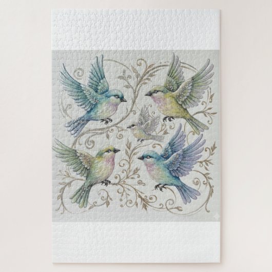Vintage Four Birds Illustration  Puzzle (Vertikal)