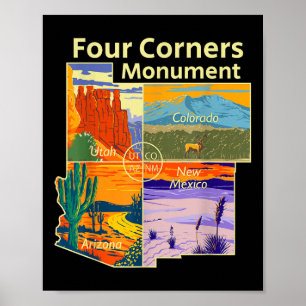 Vintage Four Corners Monument mit Us National Par Poster