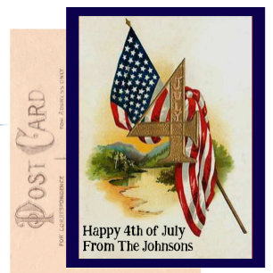 Vintage Fourth of July patriotische Flagge mit ind Postkarte