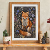 Vintage-Fox-Blumen-Kunstposter | Waldtier Poster