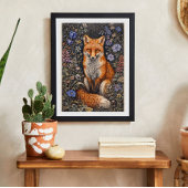 Vintage-Fox-Blumen-Kunstposter | Waldtier Poster