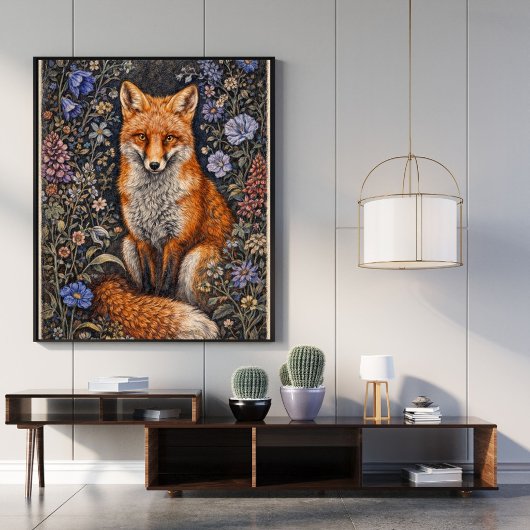 Vintage-Fox-Blumen-Kunstposter | Waldtier Poster