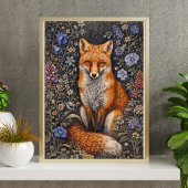 Vintage-Fox-Blumen-Kunstposter | Waldtier Poster
