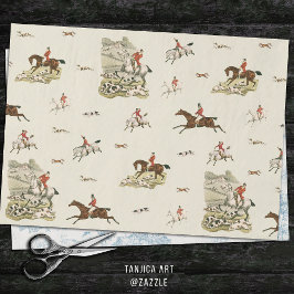 Vintage Fox Chase Horse Riders Hounds Hunting Seidenpapier
