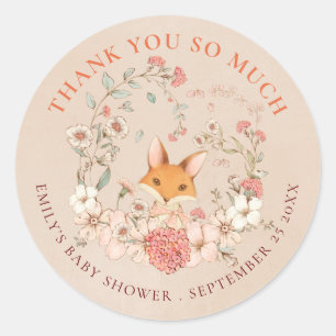 Vintage Fox Florals Danke Peach Baby Shower Runder Aufkleber