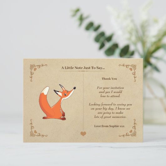Vintage Fox-Note-Karte Dankeskarte (Stehend Vorderseite)